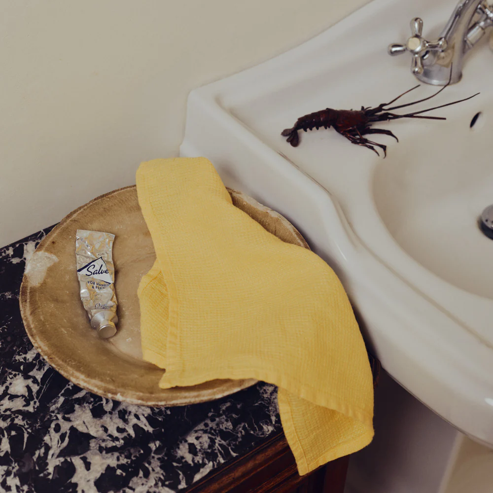 Serviette de bain invité en lin - Nid d'abeille - Jaune Citronnade - Image 7