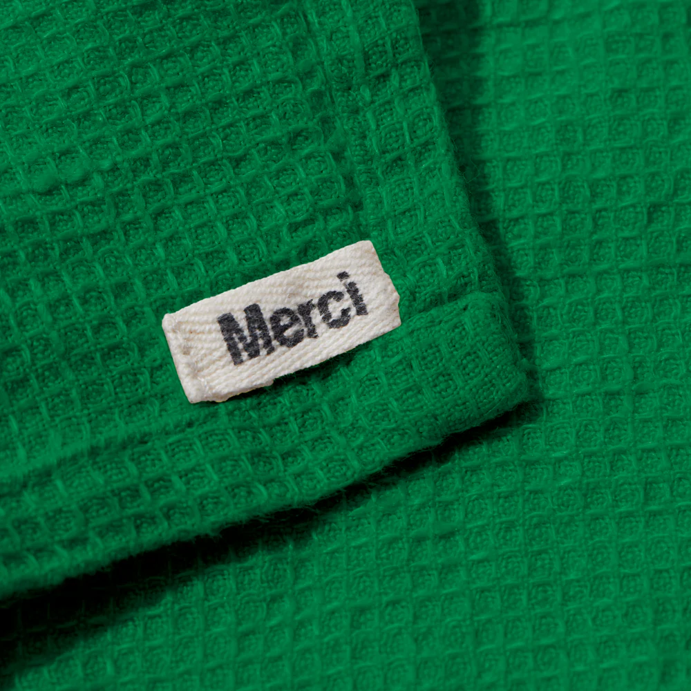 Serviette de bain invité en lin - Nid d'abeille - Vert Potager - Image 3