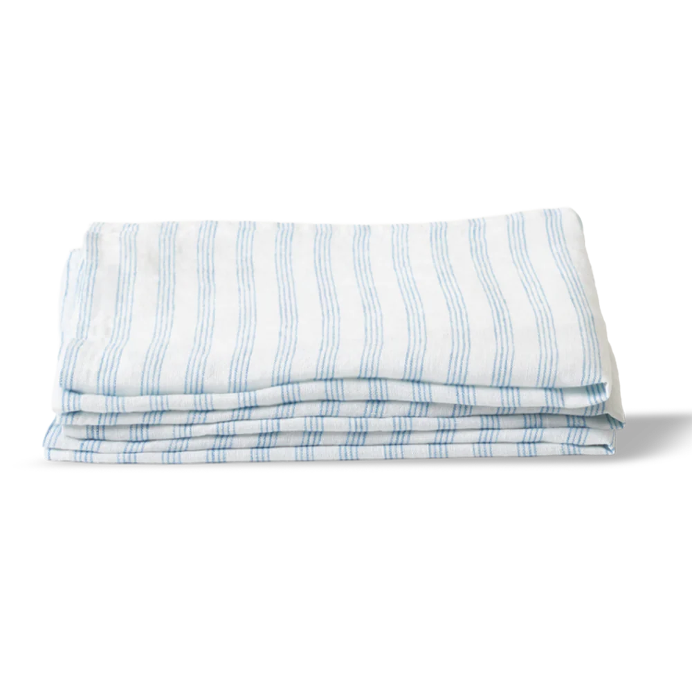 Serviette de table en lin lavé - Rayures Pinceau Bleu Primaire - Image 5