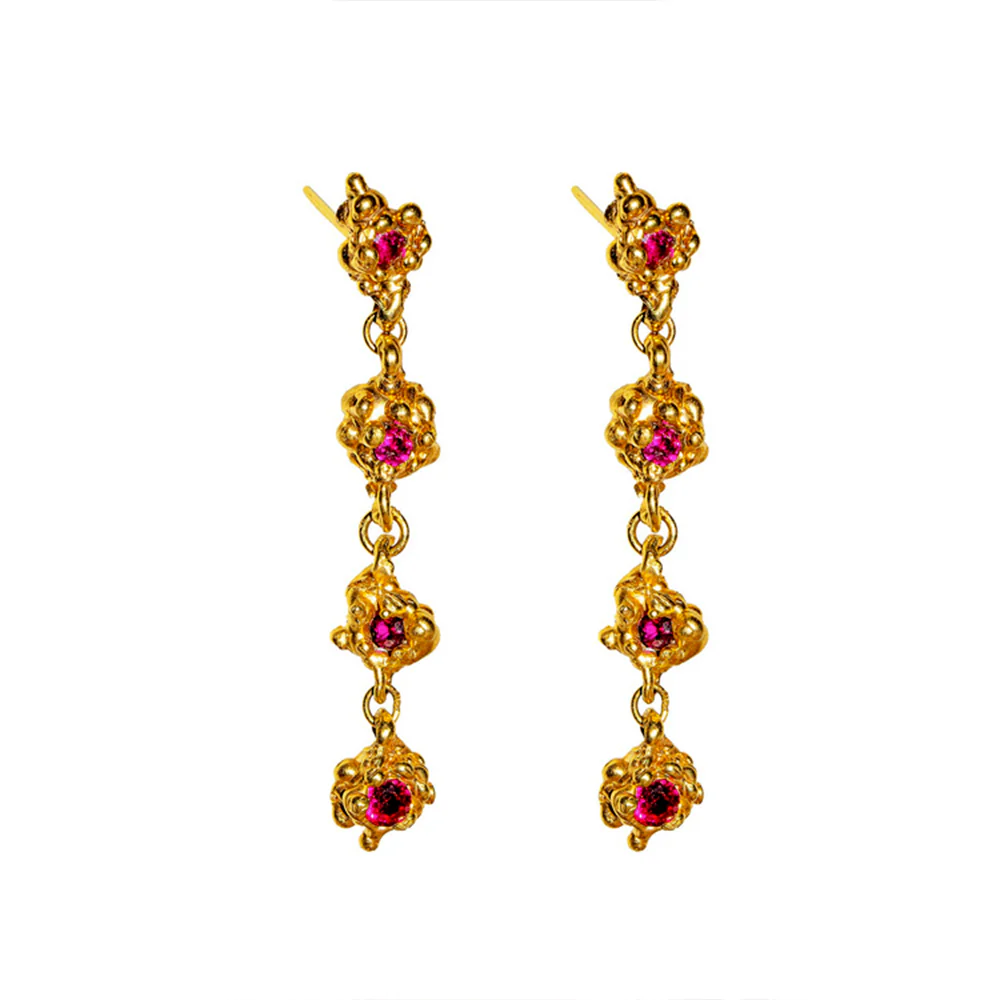 Sofia Rocha - Boucles d'oreilles Petra Extra Longues - Or & Fuschia