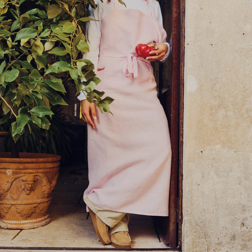 Tablier en lin lavé - Rose Granité