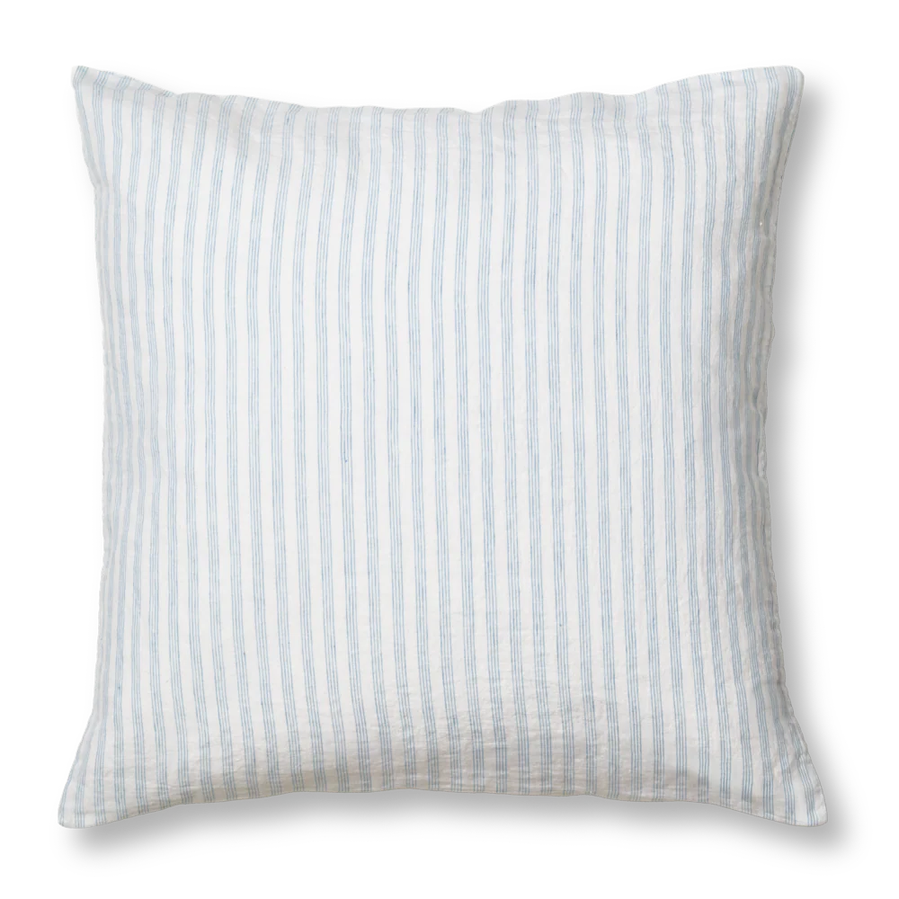 Taie d'oreiller en lin lavé - Rayures Pinceau Bleu Primaire - Image 3