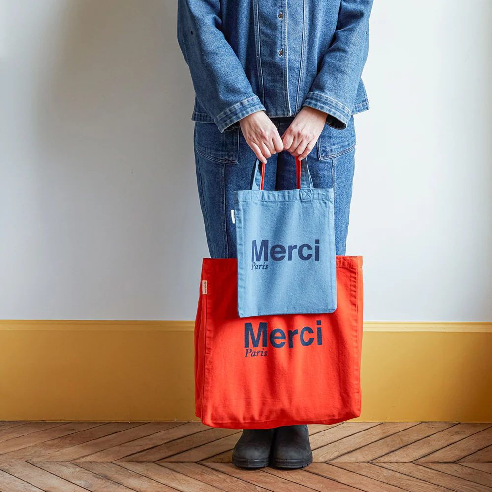 Merci - Tote Bag en coton - Orange & Bleu Marine - Image 3