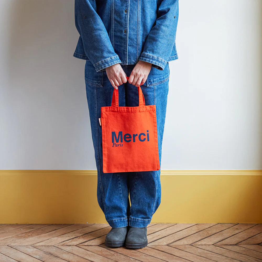 Merci - Tote Bag en coton - Orange & Bleu Marine - Image 5