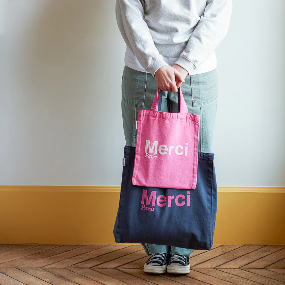 Merci - Tote Bag en coton - Rose & Écru - Image 4
