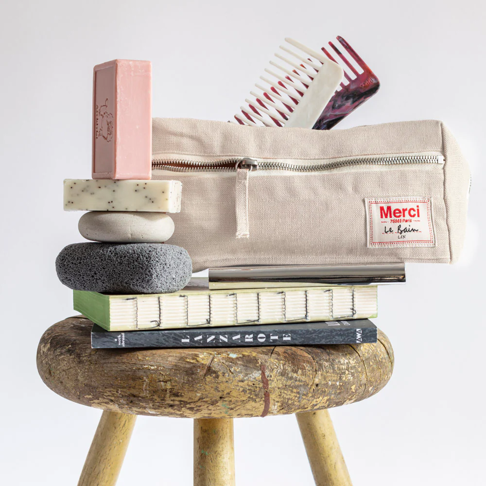 Trousse de toilette en lin lavé - Pierre - Image 2