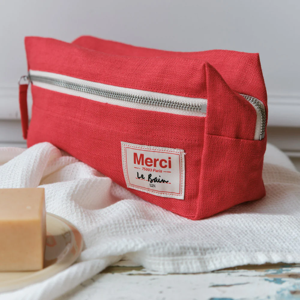 Trousse de toilette en lin lavé - Rouge Vermillon - Image 2