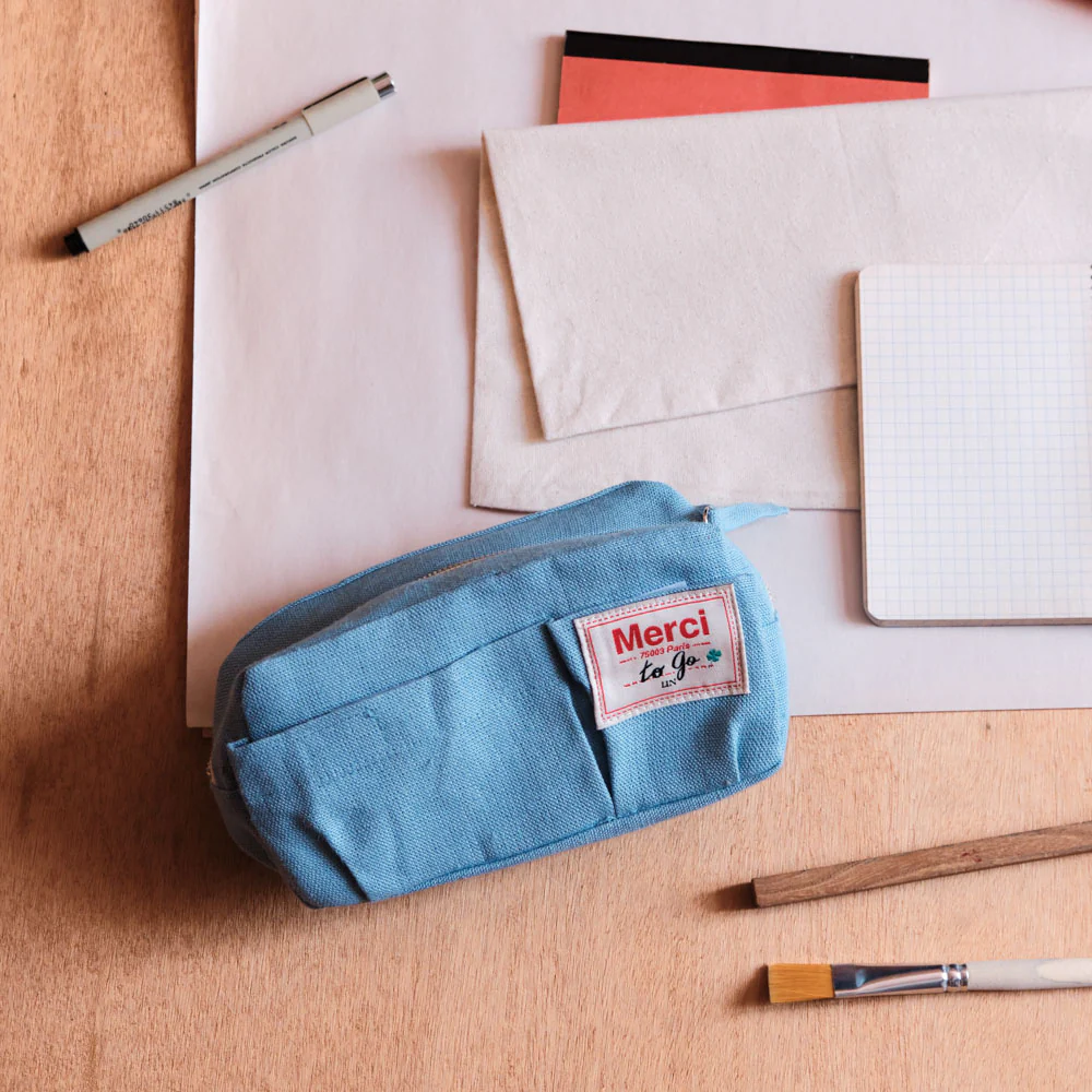 Merci - Trousse en lin lavé - Bleu Primaire