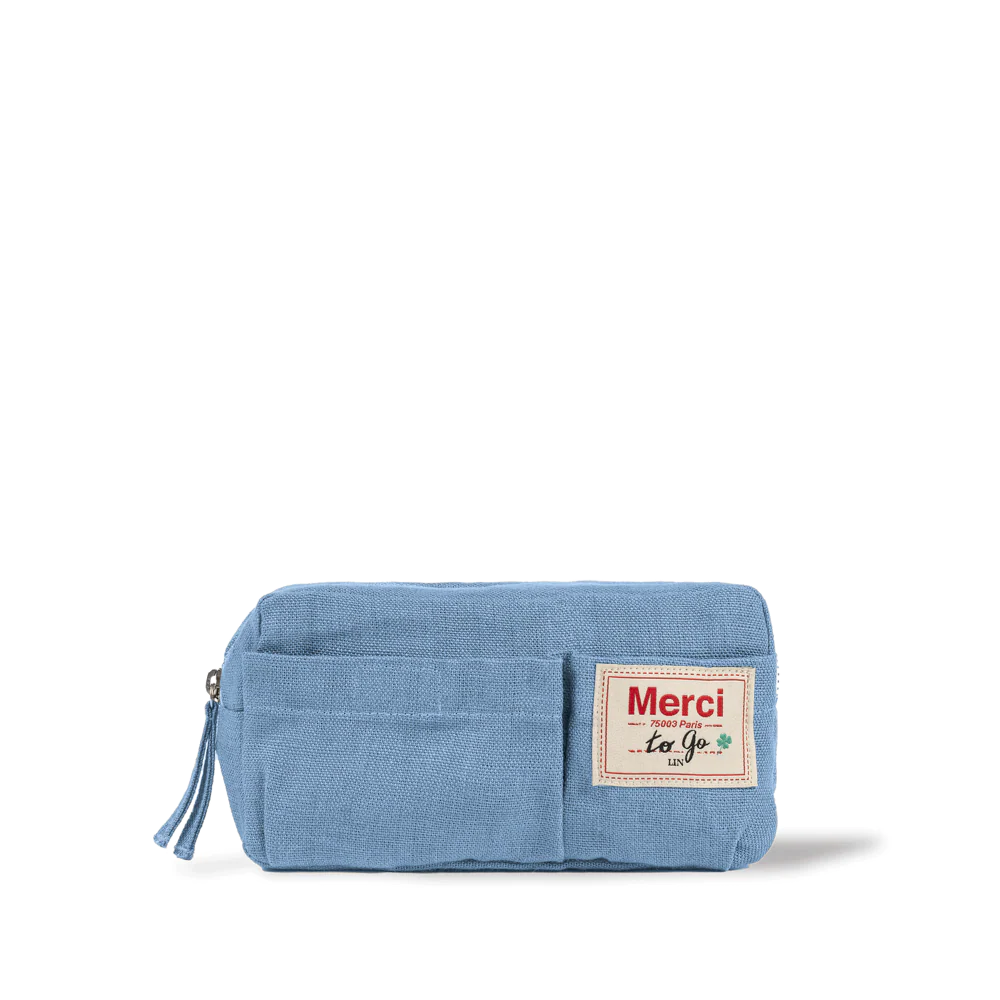 Merci - Trousse en lin lavé - Bleu Primaire - Image 3