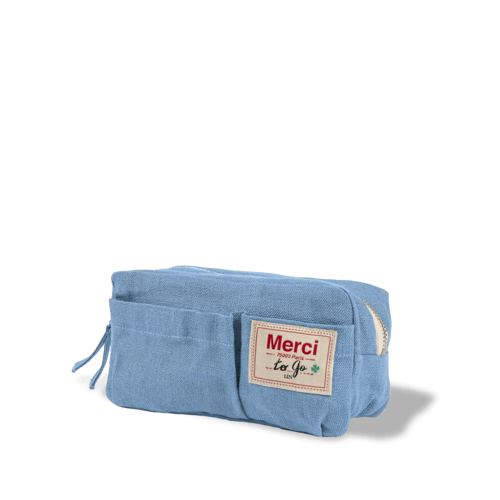 Merci - Trousse en lin lavé - Bleu Primaire - Image 4