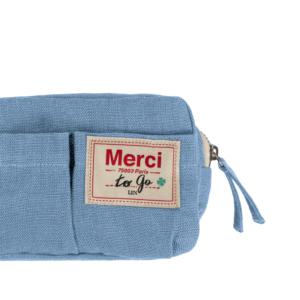 Merci - Trousse en lin lavé - Bleu Primaire - Image 5