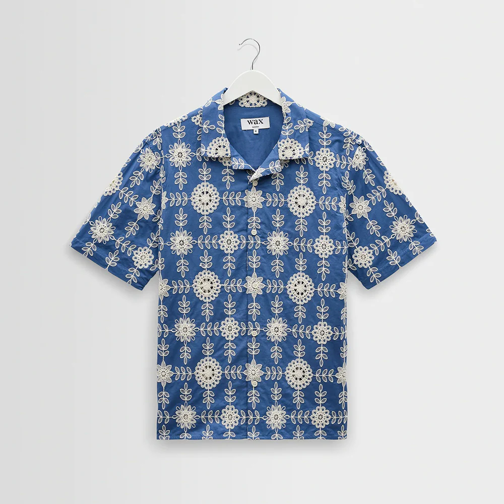 Wax London - Chemise Didcot SS - Bleu Ecru