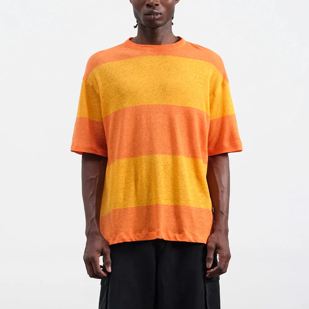 YMC - T-shirt Triple - Orange Rayé - Image 2